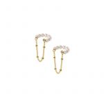 Cercei ear cuff argint 925, JW1075, model perlute cu lant, placati cu aur