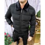 Geaca de iarna barbateasca, cu blana neagra la guler - GC624