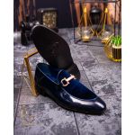 Pantofi Loafers de barbati bleumarin din piele naturala si catifea - P1393