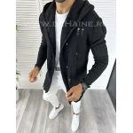 Cardigan barbati negru cu gluga slim fit ZR T3559 S2