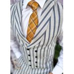 Compleu de barbati, Slim Fit, Gri cu dungi, Vesta si Pantalon - CU195