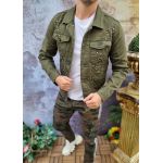 Geaca de blug pentru barbati, Slim Fit, Verde cu imprimeuri - GB133