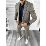 Costum barbati slim fit in carouri sacou + pantaloni 10268 16-1.1