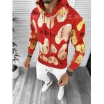 Hanorac barbati bej rosu imprimeu slim fit K448 I6-5