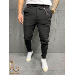 Pantaloni Casual de bărbați, Negri, Slim Fit, Conici cu lanț - PNT103