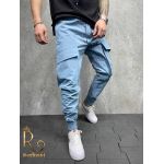 Pantaloni barbati casuala cu buzunare laterale slim-fit, conici , bleu - PNT250