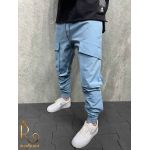 Pantaloni barbati casuala cu buzunare laterale slim-fit, conici , bleu - PNT250