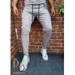 Pantaloni de barbati slim fit casual gri cu snur, lant inclus - PNT166