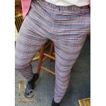 Pantaloni eleganti de barbati, Slim Fit, Gri in carouri multicolore - PN431