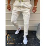 Pantaloni trening de barbati, cu snur, albi, conici - PNT189