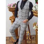 Compleu barbati slim-fit vesta si pantalon gri in patratele albe/negre - CU123