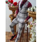 Compleu barbati slim-fit vesta si pantalon patratele gri deschi/inchis - CU117