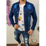 Geaca de blug pentru barbati, Slim Fit, Albastru inchis cu nasturi - GB49