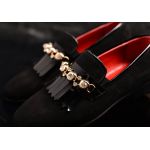 Mocasini / loafers din piele naturala intoarsa cu pietre stralucitoare aurii - P1118