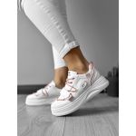 Adidasi dama casual cu talpa inalta albi cu roz CL2333