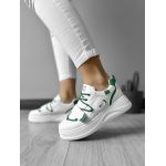 Adidasi dama casual cu talpa inalta albi cu verde CL2333 A42