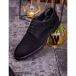 Pantofi cu siret barbatesti, negri din piele intoarsa - P1721