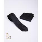 Cravata de bărbați cu batista, neagra cu model - CV687