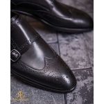 Loafers de barbati , piele naturala, negri, 2 catarame - P1790