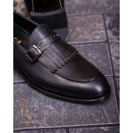Loafers de barbati, piele naturala,negri, cu catarama - P1775