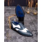 Pantofi de barbati, piele naturala,bleumarin cu alb ivoire - P1778