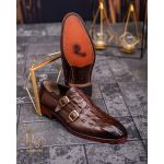 Pantofi de barbati, piele naturala, maro, croc texture - P1784