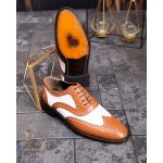 Pantofi de barbati, piele naturala,maro cu alb ivoire - P1777