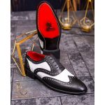 Pantofi de barbati, piele naturala, negri cu alb ivoire - P1781