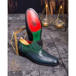 Pantofi de barbati, piele naturala, verde cu bleumarin - P1782