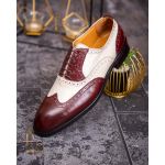 Pantofi de barbati, piele naturala, visinii cu alb ivoire - P1780