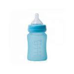 Bo Jungle - Biberon cu indicator temperatura , sticla acoperita de silicon, 150 ml Albastru