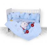 Lorelli - Set lenjerie pat , 8 piese , 70x140 cm , bumbac ranforsat , Bear & Car Blue