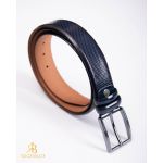 Curea din piele bleumarin cu model, catarama metalica- CP449
