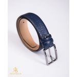 Curea din piele bleumarin cu model croc, catarama metalica- CP455