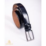 Curea din piele bleumarin lacuita, catarama metalica- CP432