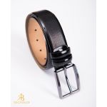 Curea din piele neagra cu model, catarama metalica- CP436