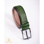 Curea din piele verde model croc, catarama metalica- CP438