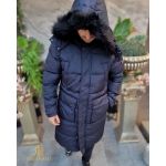 Geaca bleumarin inchis, lunga si groasa pentru barbati, cu gluga - GC817