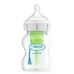 Biberon, Dr. Brown's, Options Plus, Anti-colici, 2 buc, Cu gat larg, PP, Fara BPA, Cu tetina nivel 1, 0-3 luni, 150 ml, Transparent