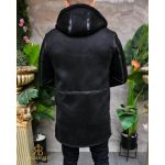 Cojoc barbatesc lung, imblanit la interior, negru, cu gluga - CJ026