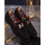Pantofi de bărbați / Loafers din piele intoarsa cu accesoriu- P1812