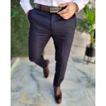 Pantaloni eleganti bleumarin, Slim-Fit, croiala conica– PN802