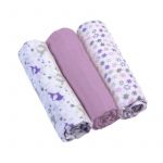 Set 3 scutece, BabyOno, Din muselina, Multifunctionale, Dimensiune 70 x 70 cm, 0 luni+, Bumbac, Violet