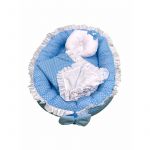Cuib baby nest bebelusi cu volanase paturica si pernuta Albastru cu buline albe LUX