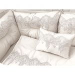 Lenjerie LUX by Deseda cu 6 aparatori Super Groase pat 120x60 cm baldachin si suport metalic baldachin Alb