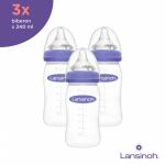 Pachet biberoane, Lansinoh, 3 buc, Cu tetine cu flux mediu, Din silicon, Fara BPA, 240 ml, 3 luni+, Violet