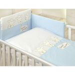 AMY - Lenjerie 3 piese Cu protectie laterala Sweet Dreams din Bumbac, 120x60 cm, Albastru