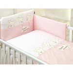 AMY - Lenjerie 3 piese Cu protectie laterala Sweet Dreams din Bumbac, 120x60 cm, Roz