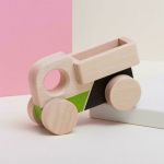 Camion jucarie Montessori, din lemn, verde-negru, Mobbli