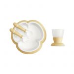 BabyBjorn - Set hranire: farfurie, lingurita, furculita si pahar pentru bebe, Powder Yellow